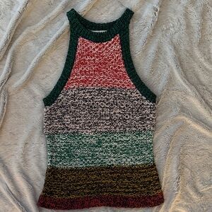 Anthropologie Striped Knit Tank Top - Green, Red, Brown